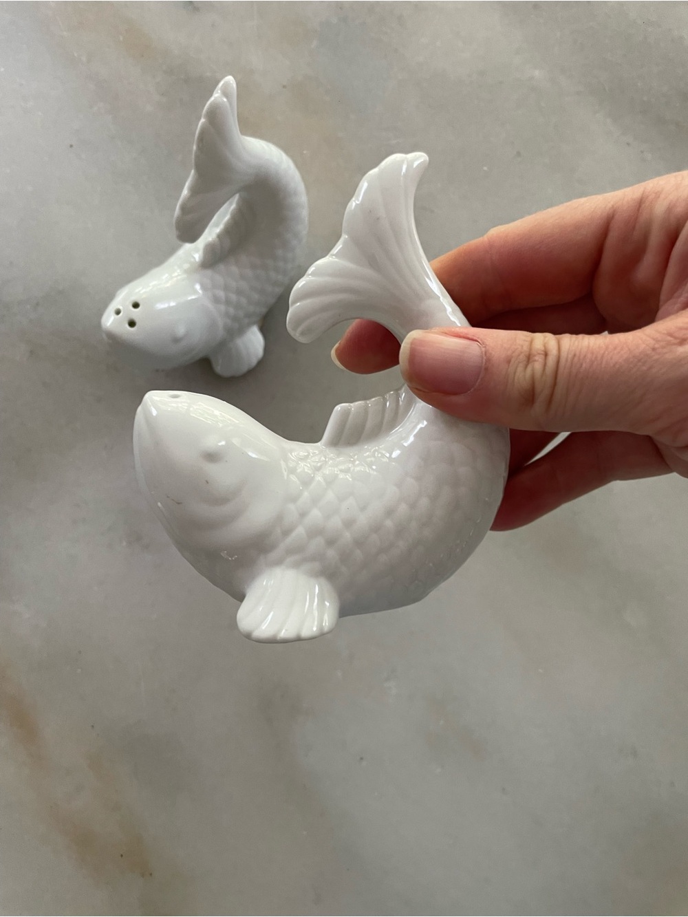 White Ceramic Fish Salt and Pepper Shaker Set - Decorative Tableware